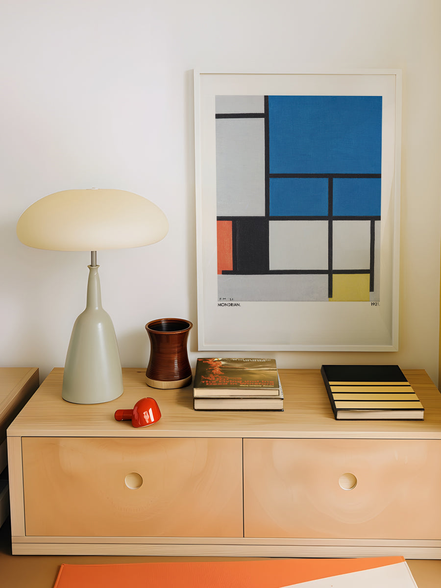 Composition with Large Blue Plane Red Black Yellow and Gray