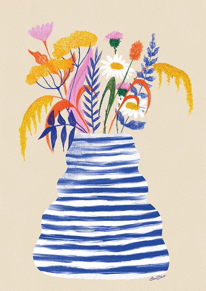 Happy Floral Vase with Stripes