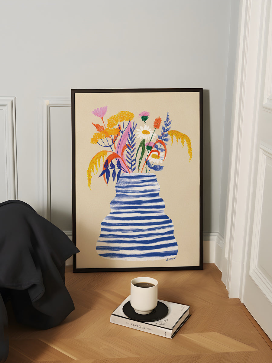 Happy Floral Vase with Stripes