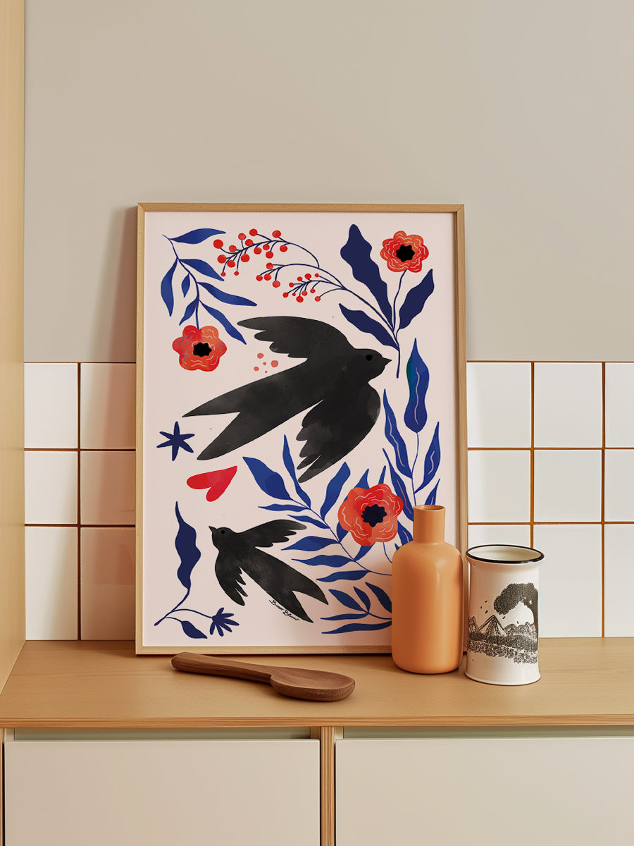 Swallow Flowers Blue