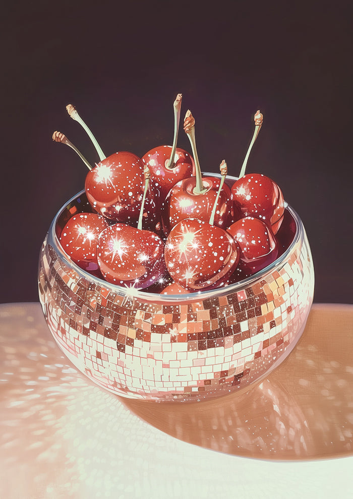 Sparkling Cherries in a Disco Ball Bowl