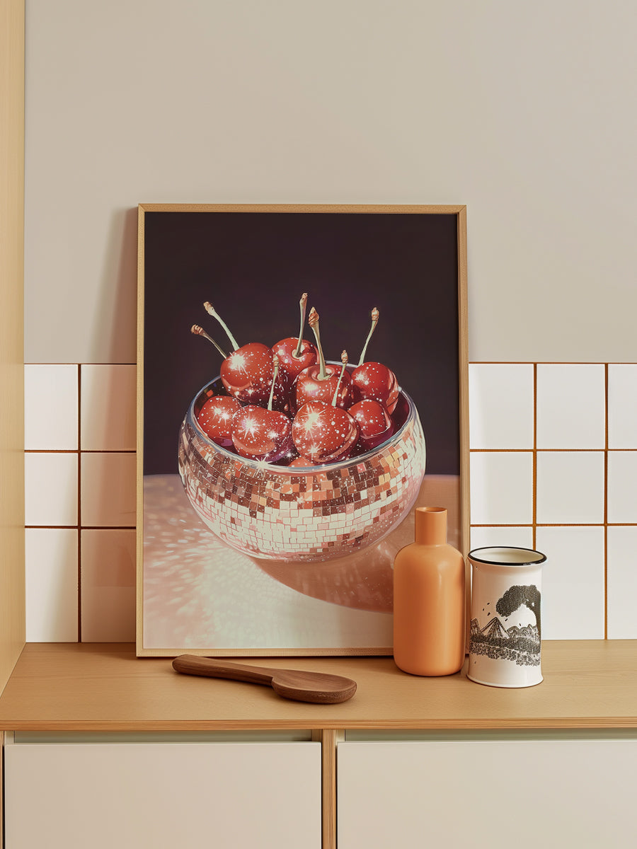 Sparkling Cherries in a Disco Ball Bowl