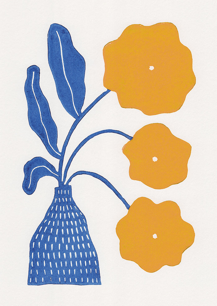 In Full Bloom Blue and Yellow Lino