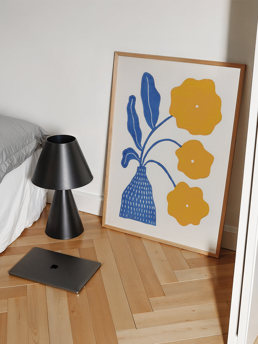 In Full Bloom Blue and Yellow Lino