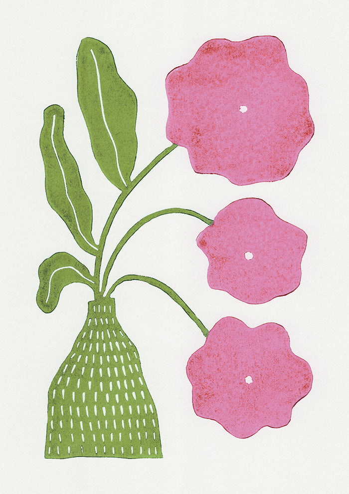 In Full Bloom Green and Pink Lino
