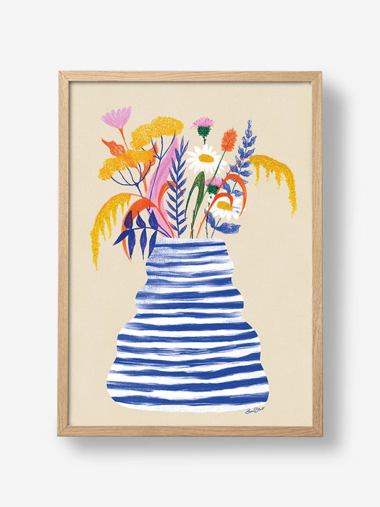 Happy Floral Vase with Stripes