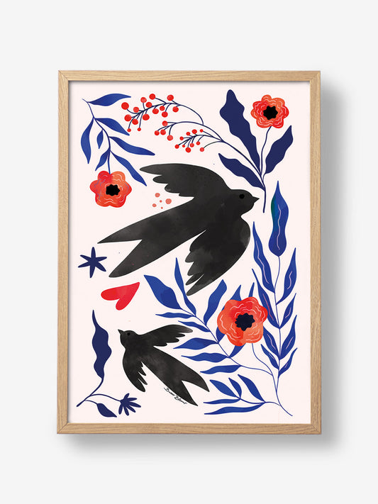 Swallow Flowers Blue