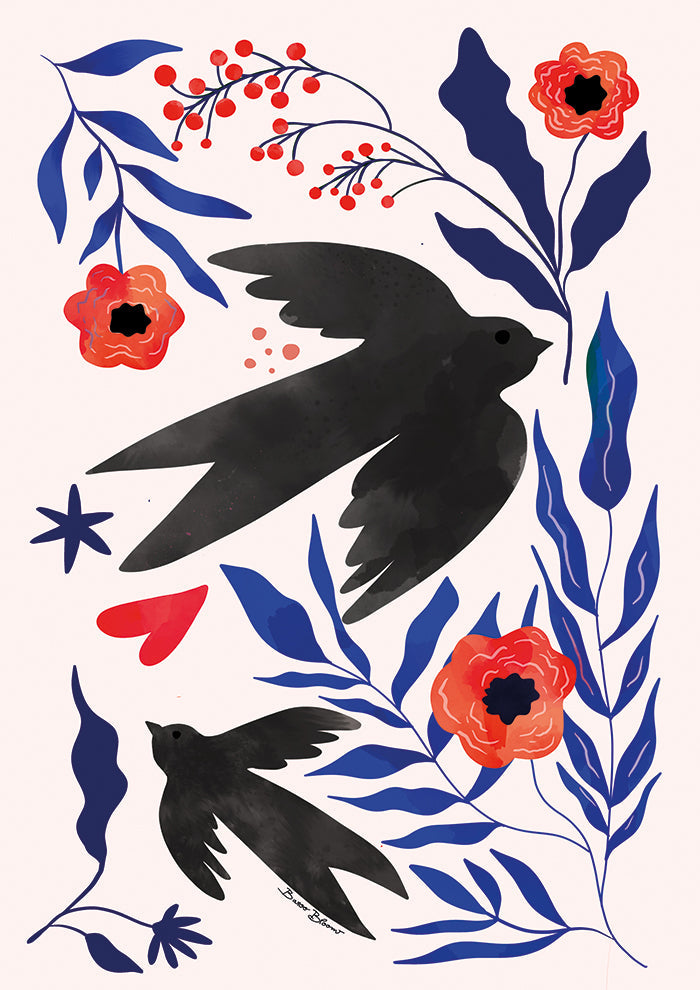 Swallow Flowers Blue