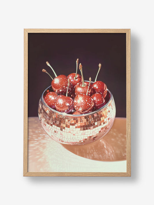 Sparkling Cherries in a Disco Ball Bowl