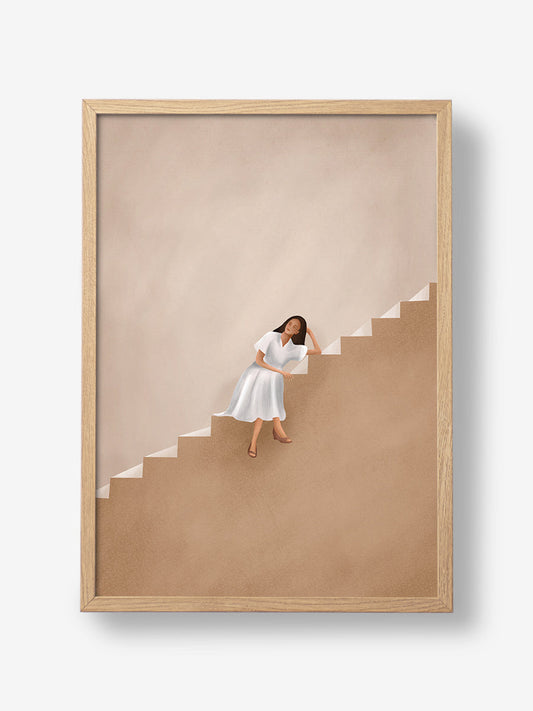 Girl Thinking On a Stairway